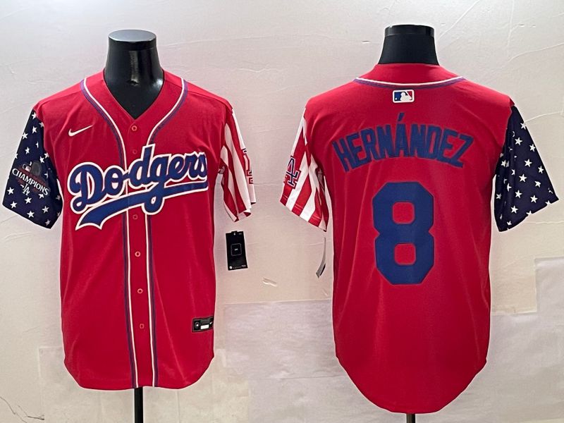 Men Los Angeles Dodgers 8 Hernandez Red a generation of national flags Joint name 2025 Nike MLB Jersey style 5